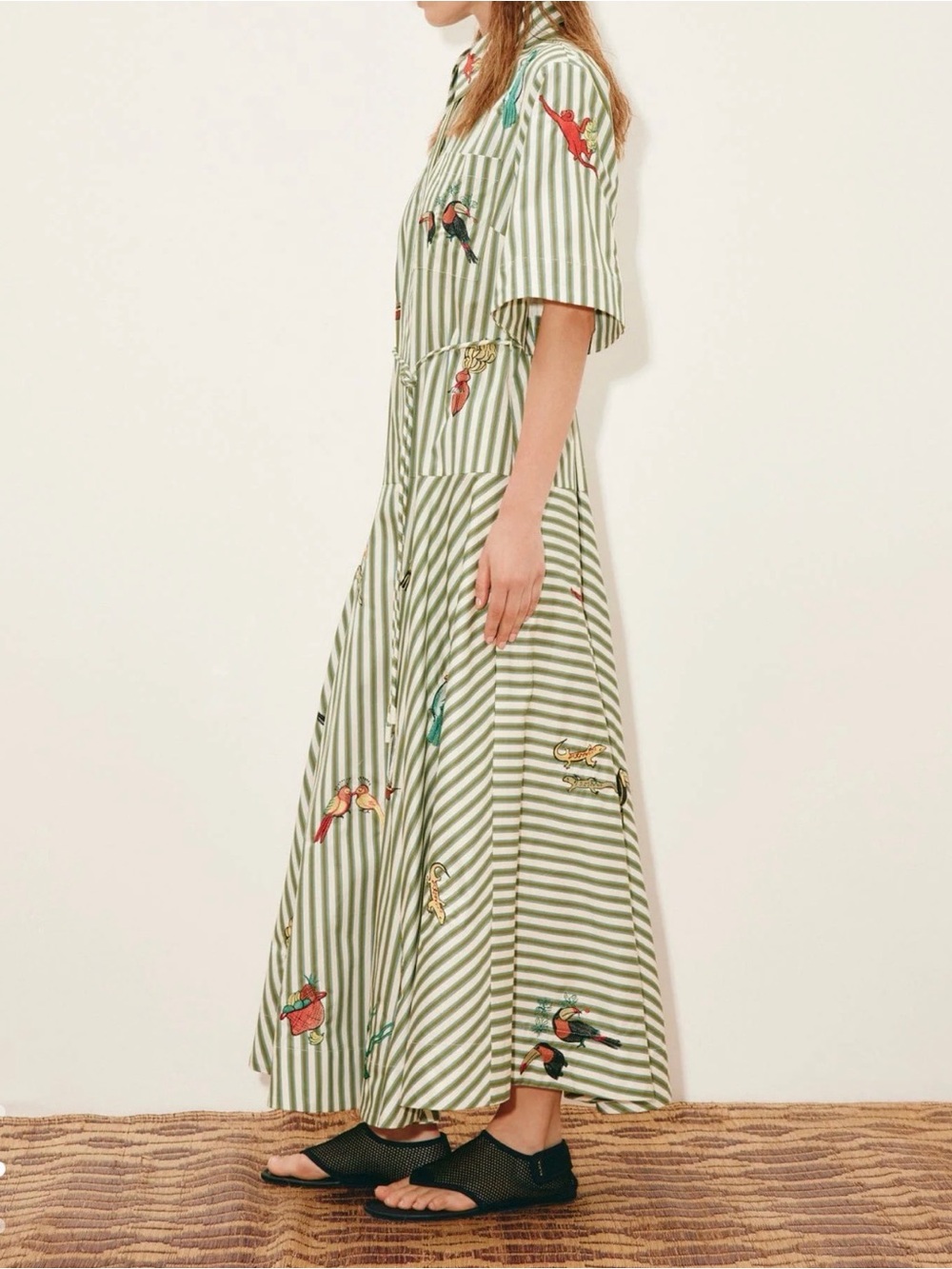 Alemais Striped embroidered Midi Dress with Floral Accents - Picture 8 of 10